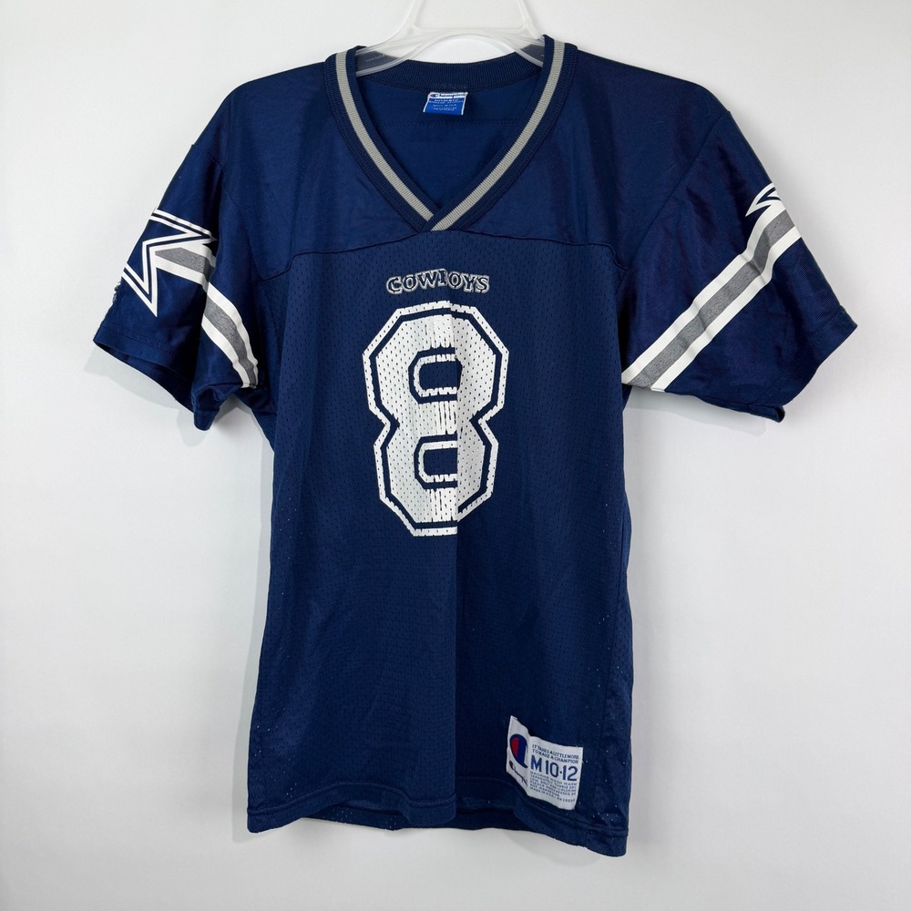 Champion Dallas Cowboys Troy Aikman 8 Jersey Kids Medium 10-12 Navy Blue 90s USA - Picture 3 of 10